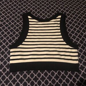 OFFLINE by Aerie Crop Top High Neck Black White Striped Ribbed Large K20